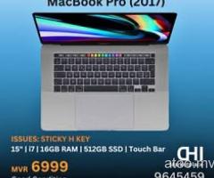 MacBook Pro (2017)
ISSUES: STICKY H KEY
15" | i7 | 16GB RAM | 512GB SSD | Touch Bar