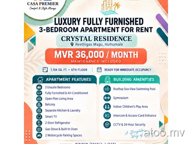 Luxury Fully Furnished 3BR Apartment for Rent Crystal Residence