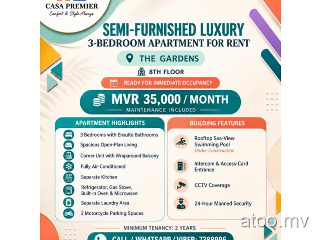 Semi-Furnished Luxury 3BR Apartment for Rent at The Gardens