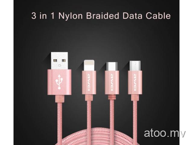 Awei CL-970 Orginal Iphone/ Samsung /Type C cable.