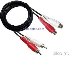 2 RCA Cable male to female audio stereo av cable nickle plated