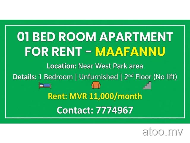 01 Bedroom Apartment , Maafannu , Near West Park area ,