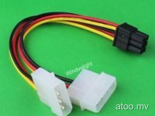Dual Molex 4-Pin To One PCI-E 6-Pin Power Connector Y Adapter Cable