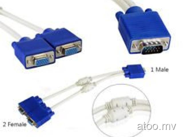 15Pin Monitor Y Splitter 1 PC Male to 2 Way VGA Female Cord VGA Male Cable LCD