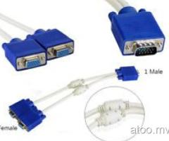15Pin Monitor Y Splitter 1 PC Male to 2 Way VGA Female Cord VGA Male Cable LCD