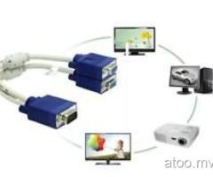 VGA SVGA 1 PC TO 2 MONITOR Male to 2 Dual Female Y Adapter Splitter Cable 15 PIN