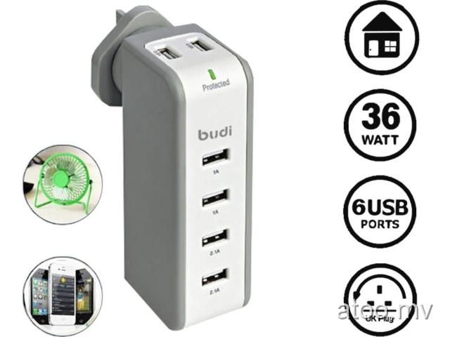 Budi brand charger with 6 USB charging ports