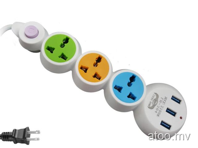 Lucky hawk 304 extension code with 3 universal socket and 3 USB