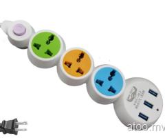 Lucky hawk 304 extension code with 3 universal socket and 3 USB