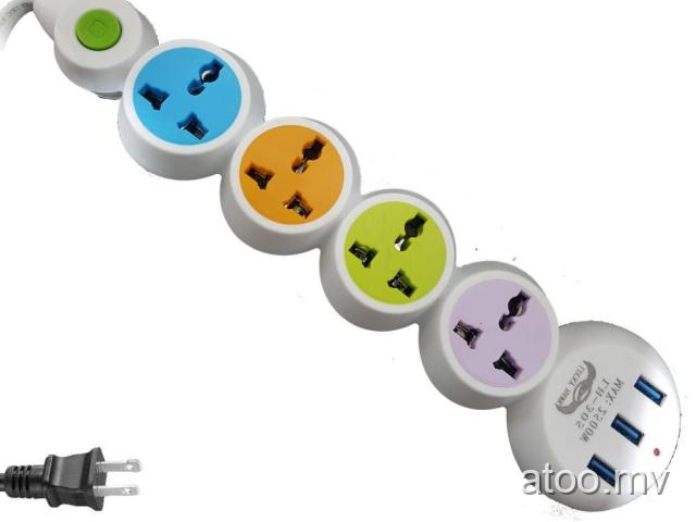 Lucky hawk 305 extension code with 4 universal socket and 3 USB