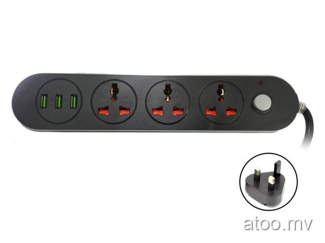 Smart Power extension code with 3 universal socket and 3 USB port