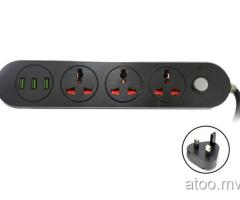 Smart Power extension code with 3 universal socket and 3 USB port