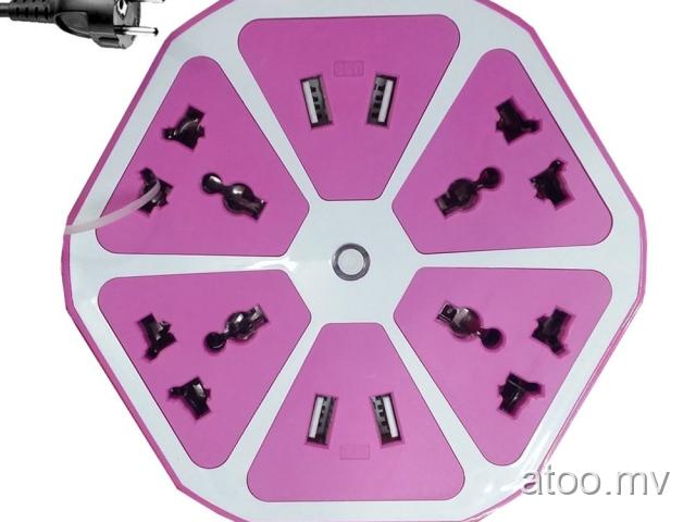 USB Hexagon with 4 Universal socket and 4 USB port