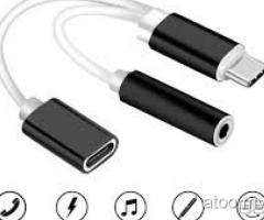 2 in 1 Type C to 3.5mm Audio Jack Charger Adapter Headphone Cable for Samsung