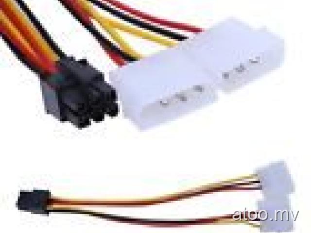 Dual Molex 4-Pin To One PCI-E 6-Pin Power Connector Y Adapter Cable
