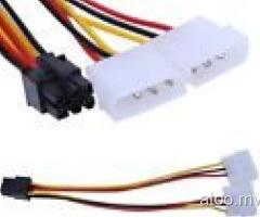 Dual Molex 4-Pin To One PCI-E 6-Pin Power Connector Y Adapter Cable