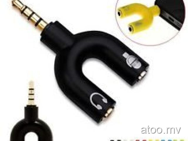 3.5mm U Shape Stereo Splitter Audio to Mic & Headset Jack Plug Adapter For Phone