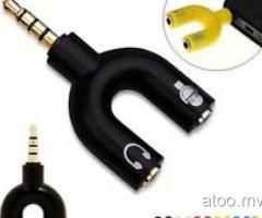 3.5mm U Shape Stereo Splitter Audio to Mic & Headset Jack Plug Adapter For Phone