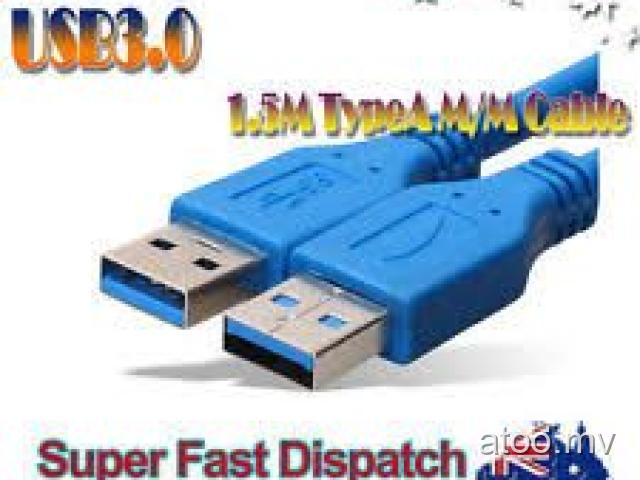 30CM USB 3.0 Type A Male to Type A Male Extension Data Sync Cord Cable Blue